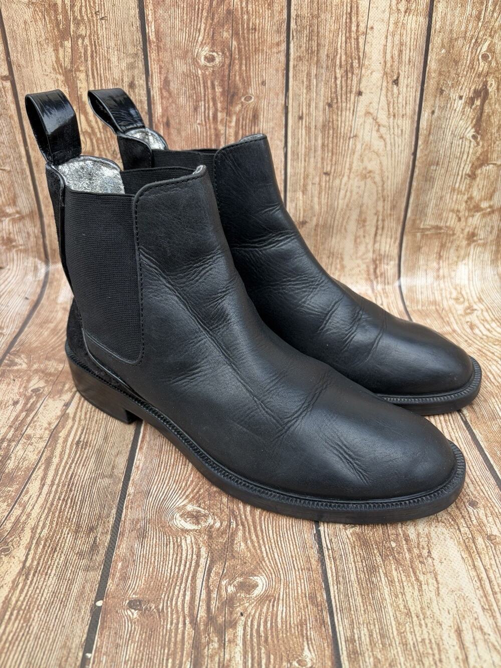 Zara Woman Black Leather Suede Chelsea Ankle Boots Pull On Round Toe SIZE 5.5